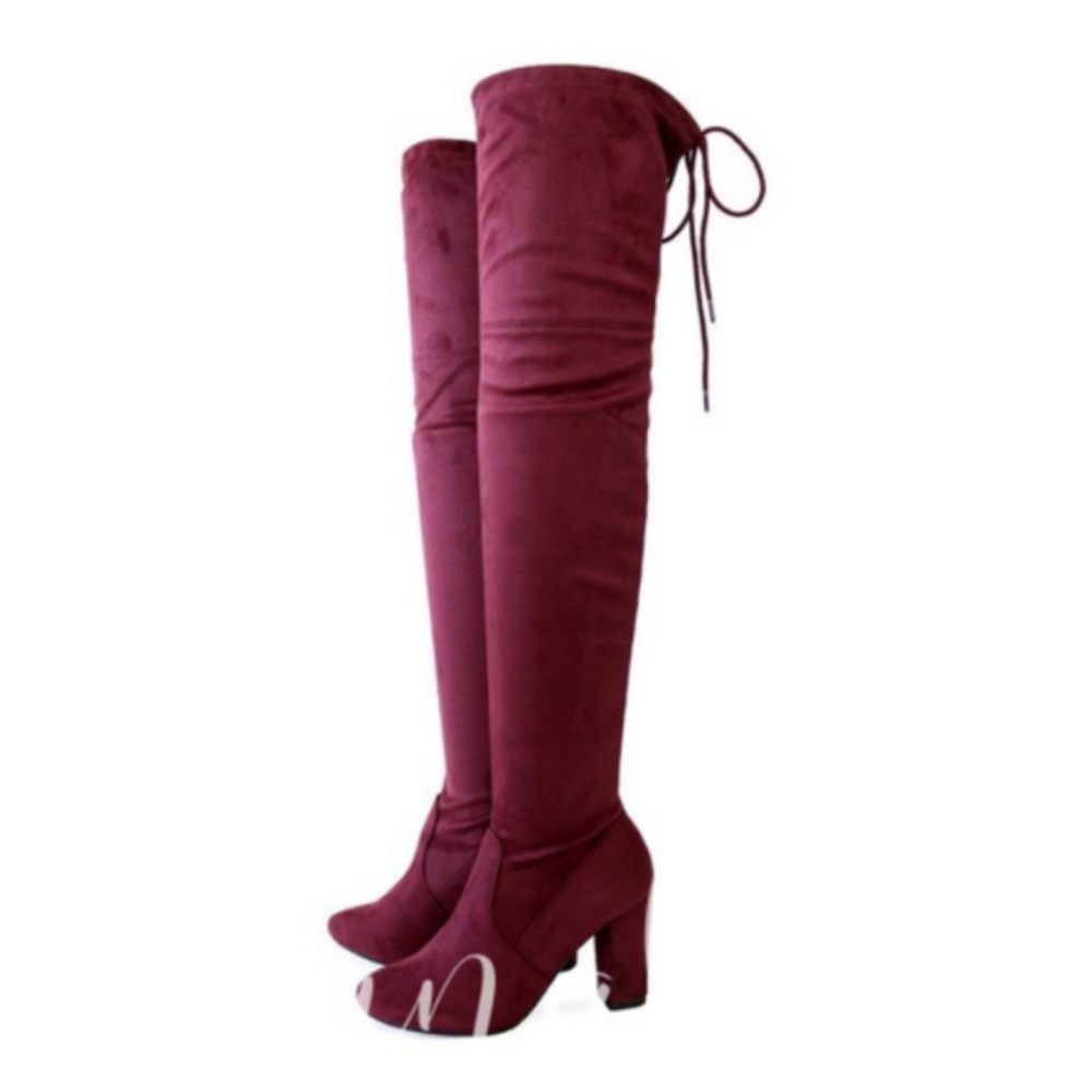 New Wine Vegan Suede Over The Knee Boots - Picture 5 of 7